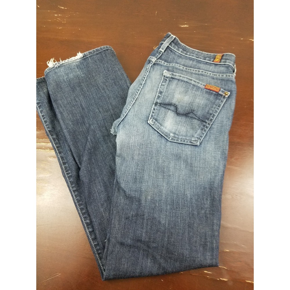 7 For All Mankind Womens Bootcut Jeans Dark‎ Wash Destroyed 32x33 USA